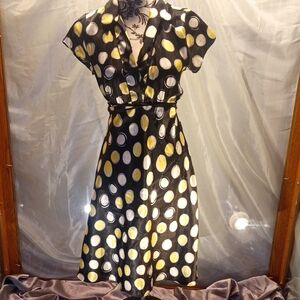 Wrapper Black and Yellow Polka Dot Midi Dress